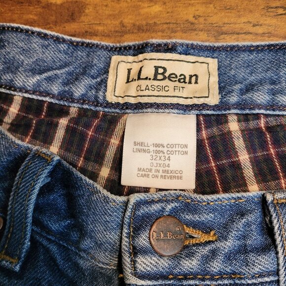 Vtg LL Bean Classic Fit Plaid Lined Jeans 32x34 Measures 30x34 Outdoor Wear - Picture 4 of 9